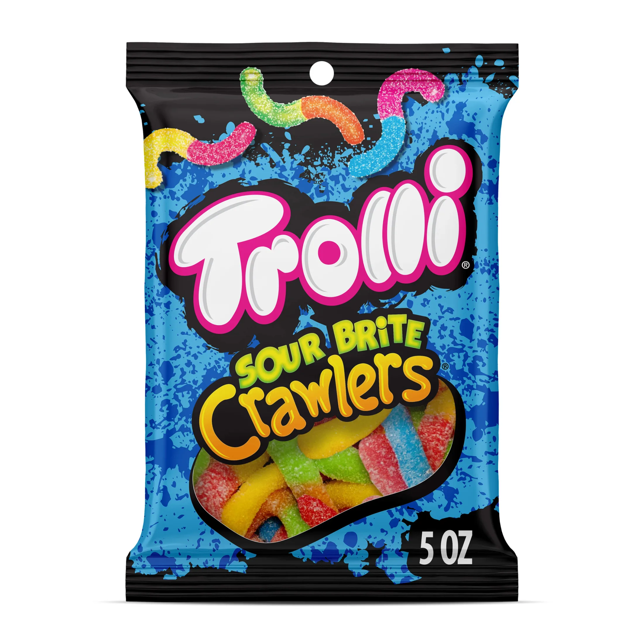 Trolli Sour Brite Crawlers, Candy, Cherry-Lemon, Strawberry-Grape & Orange-Lime, Sweet and Sour, Gummy Worms, 5 oz
