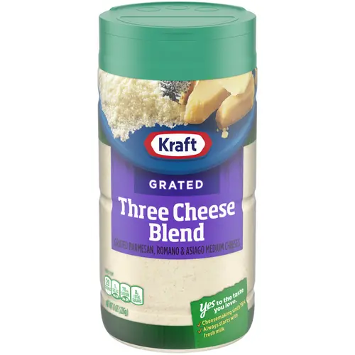 Kraft Grated Three Cheese Blend with Parmesan, Romano & Asiago Cheeses, 8 oz Jar