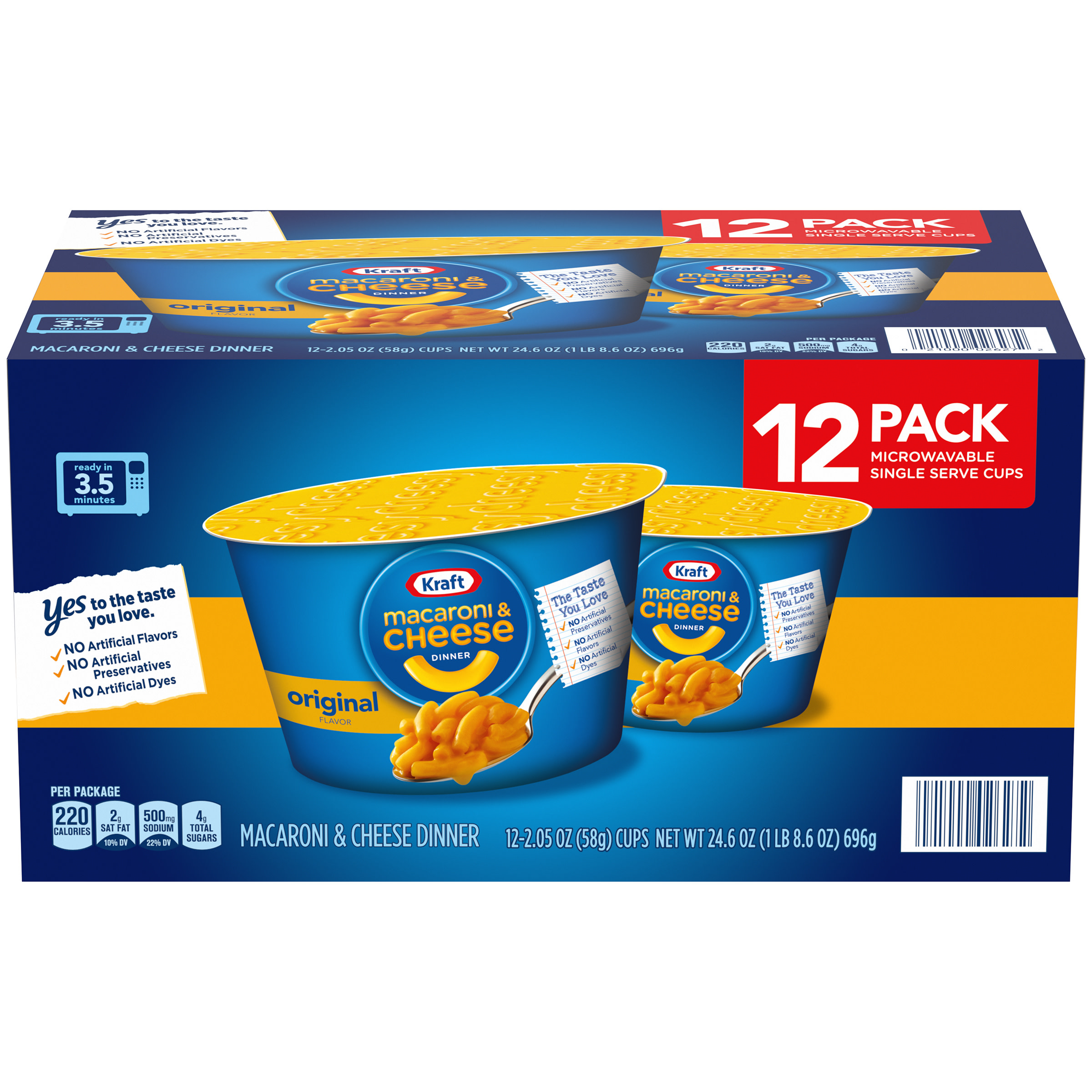 Kraft Original Macaroni & Cheese Easy Microwavable Dinner, 12 ct Box, 2.05 oz Cups