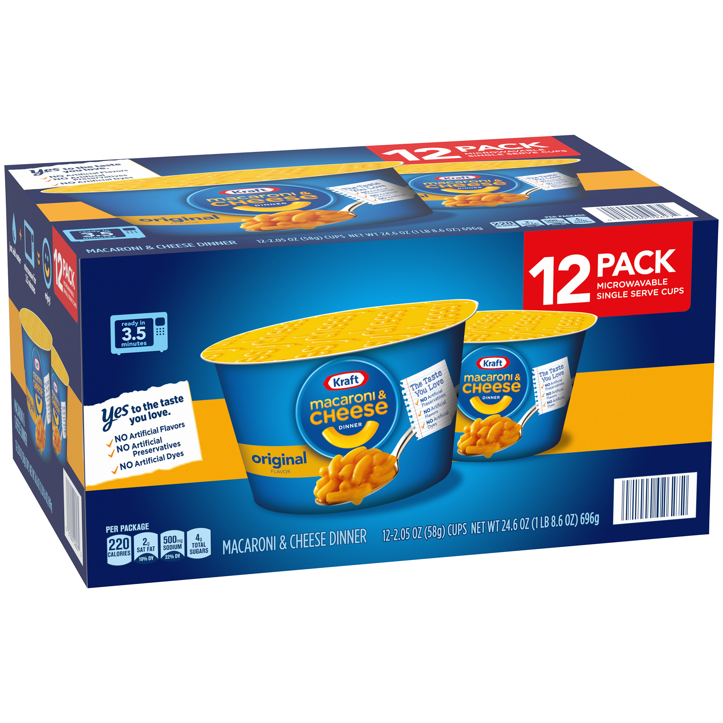 Kraft Original Macaroni & Cheese Easy Microwavable Dinner, 12 ct Box, 2.05 oz Cups thumbnail 3