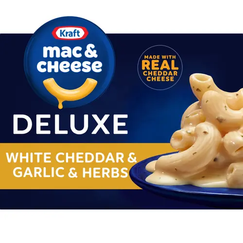 Kraft Deluxe White Cheddar and Garlic & Herbs Mac N Cheese Dinner, 11.9 oz Box, Shelf-Stable