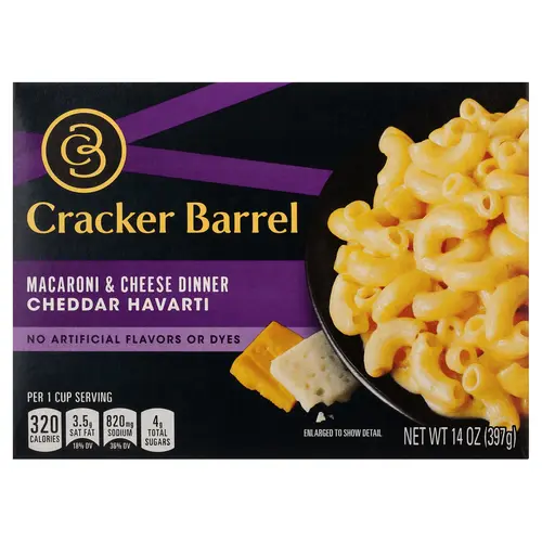 Cracker Barrel Cheddar Havarti Mac N Cheese Macaroni and Cheese Dinner, 14 oz Box