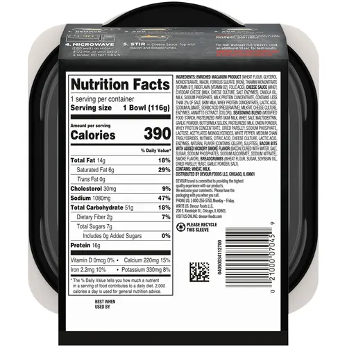 DEVOUR Creamy Alfredo Mac N Cheese Macaroni and Cheese Bowl with Bacon Dinner Kit, 4.1 oz Tray thumbnail 2