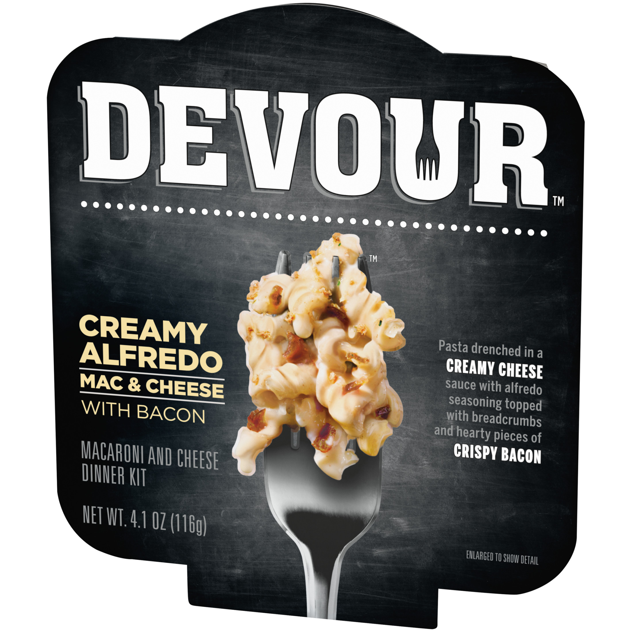 DEVOUR Creamy Alfredo Mac N Cheese Macaroni and Cheese Bowl with Bacon Dinner Kit, 4.1 oz Tray thumbnail 4