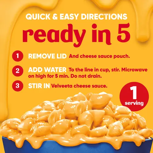 Velveeta Original Mac N Cheese Cups Easy Microwavable Big Bowl Dinner, 5 oz Tray, Shelf-Stable thumbnail 4