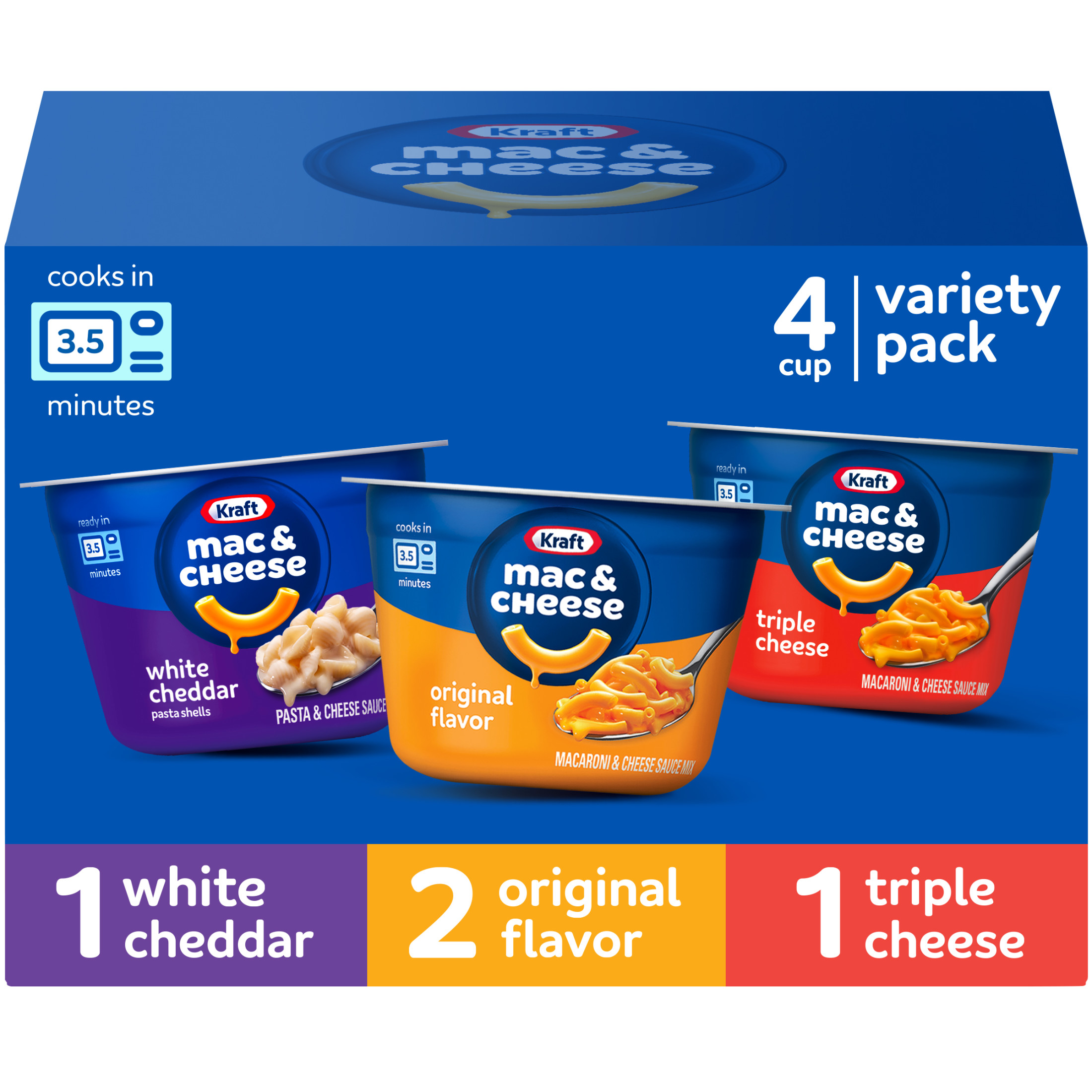 Kraft Mac & Cheese Macaroni and Cheese Dinner 4 Cup Variety Pack, 8.1 oz Box, Shelf-Stable