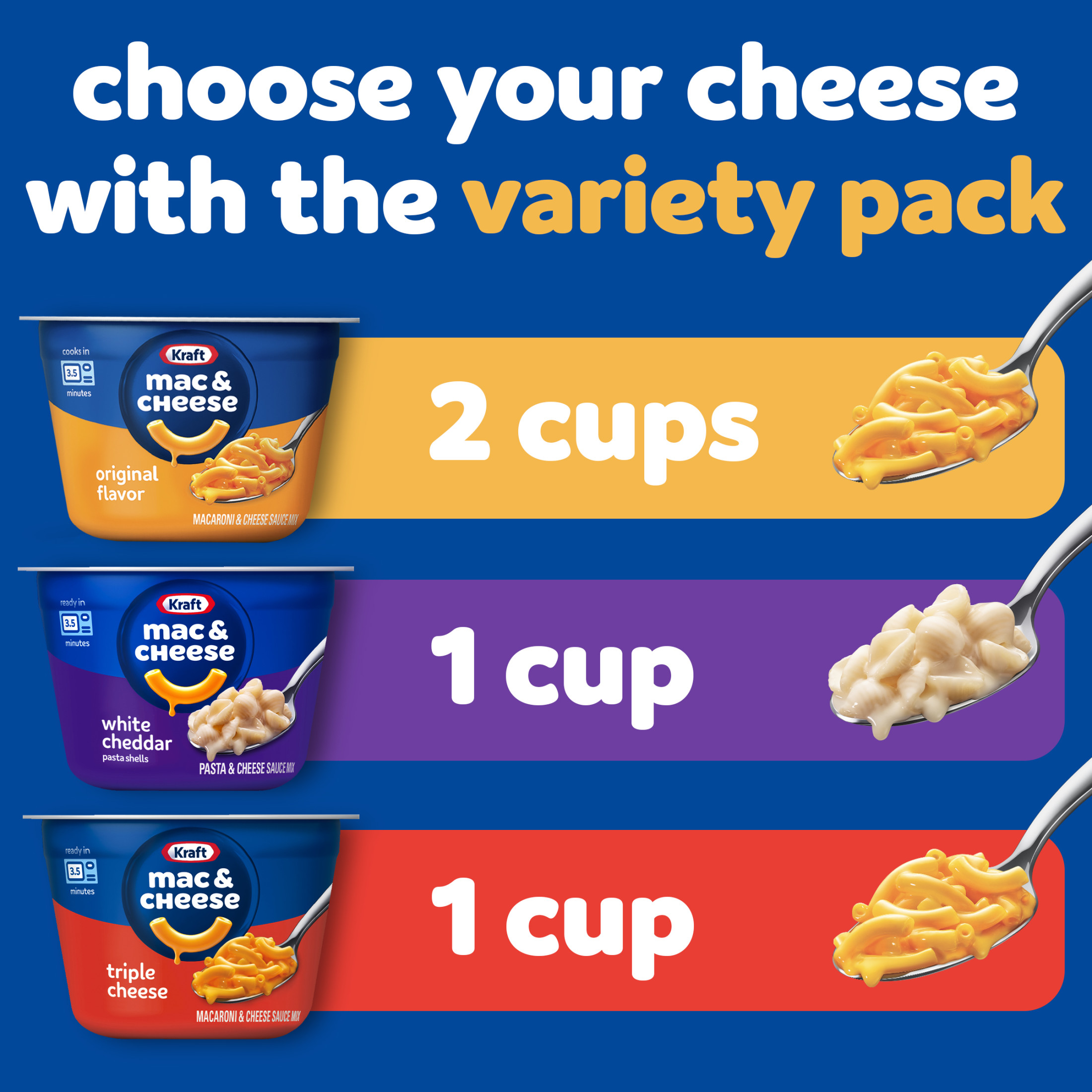 Kraft Mac & Cheese Macaroni and Cheese Dinner 4 Cup Variety Pack, 8.1 oz Box, Shelf-Stable thumbnail 4