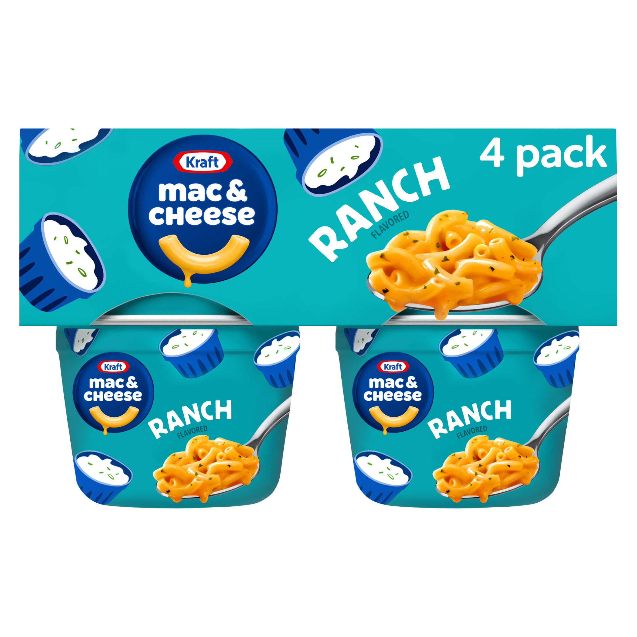 Kraft Ranch Flavored Mac & Cheese Dinner, 4 Ct Pack, 2.05 oz Cups, Shelf-Stable, Shelf-Stable