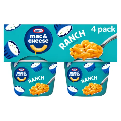 Kraft Ranch Flavored Mac & Cheese Dinner, 4 Ct Pack, 2.05 oz Cups, Shelf-Stable, Shelf-Stable