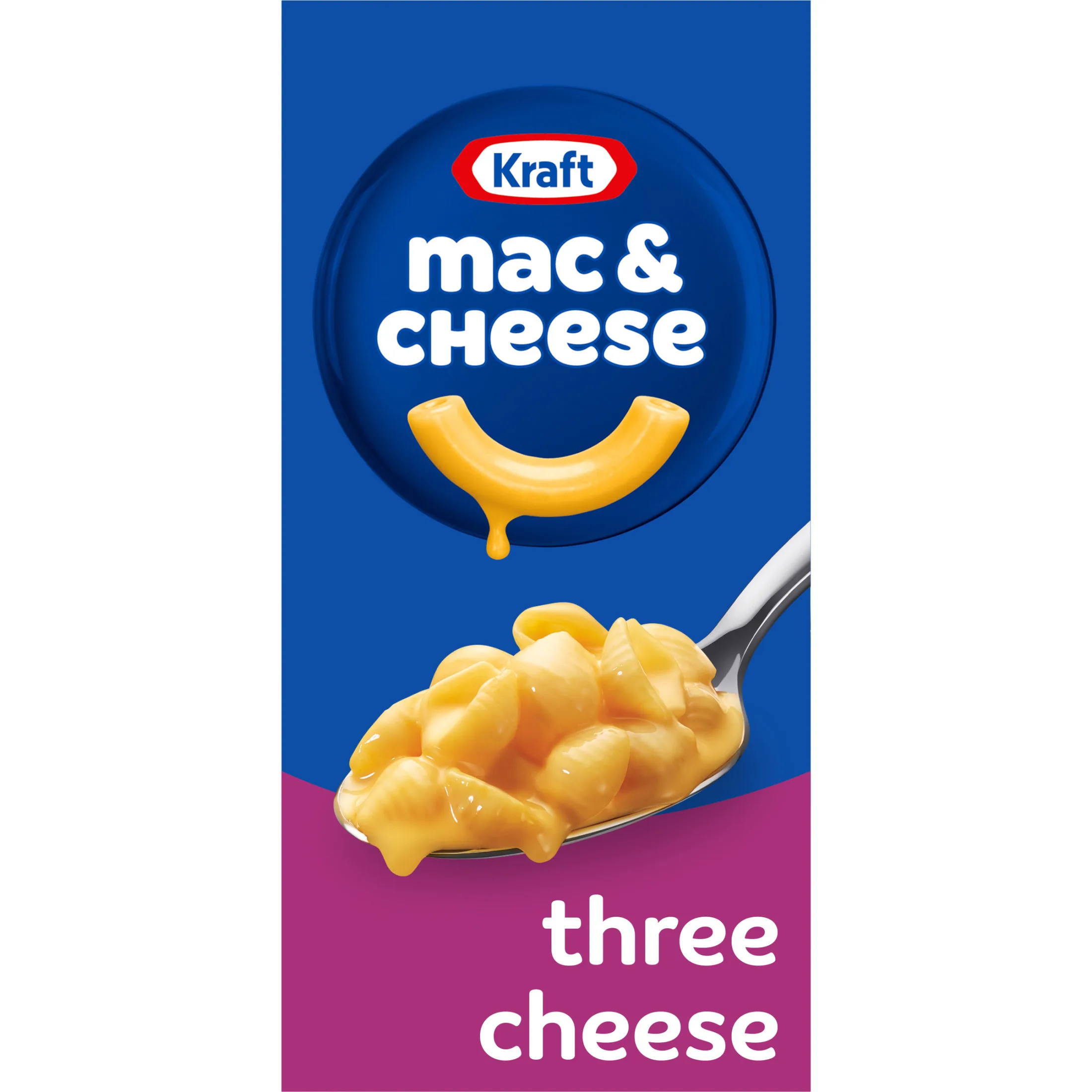 Kraft Three Cheese Mac N Cheese Dinner with Mini-Shell Pasta, 7.25 oz Box, Shelf-Stable