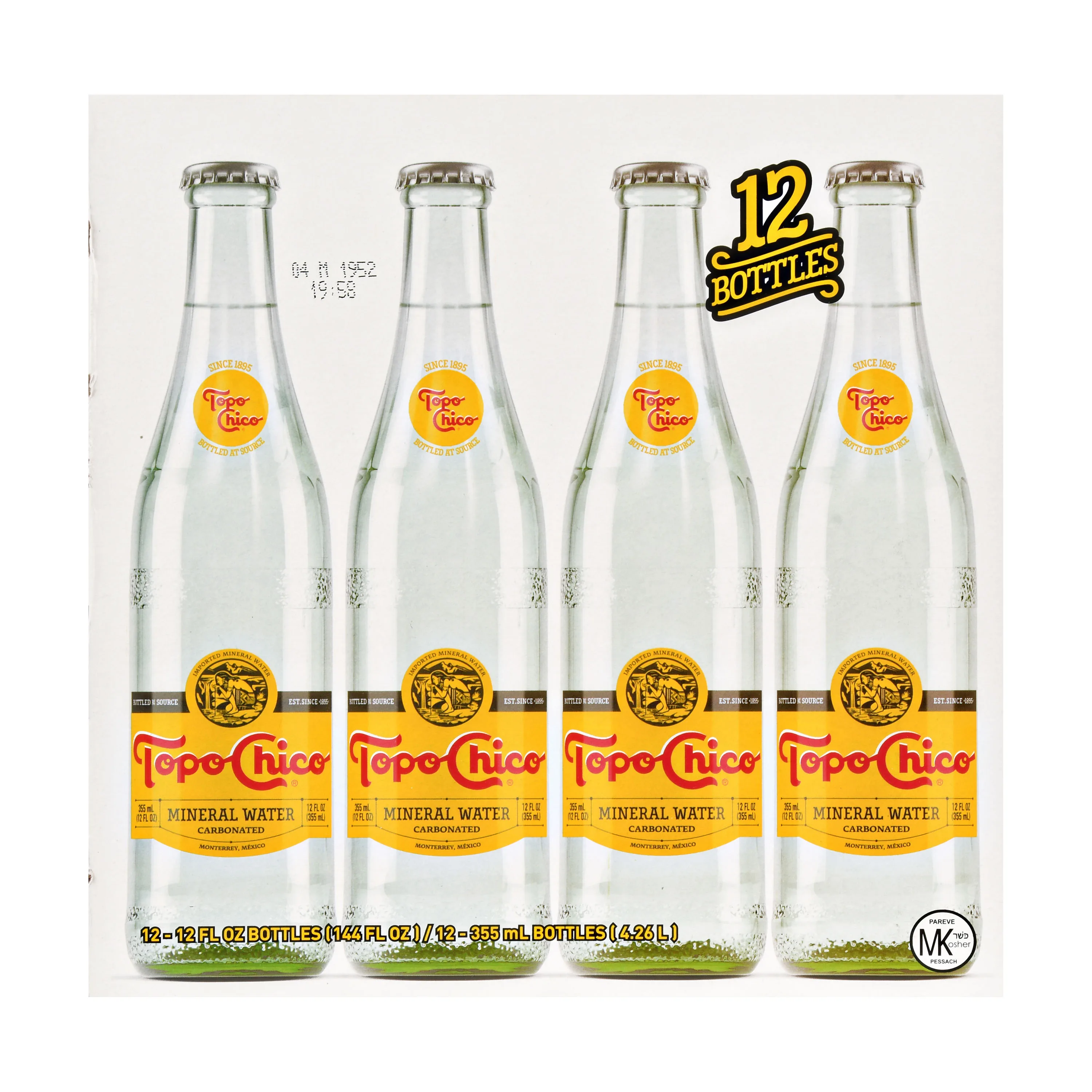Topo Chico Sparkling Mineral Water Glass Bottles, 12 fl oz, 12 Pack