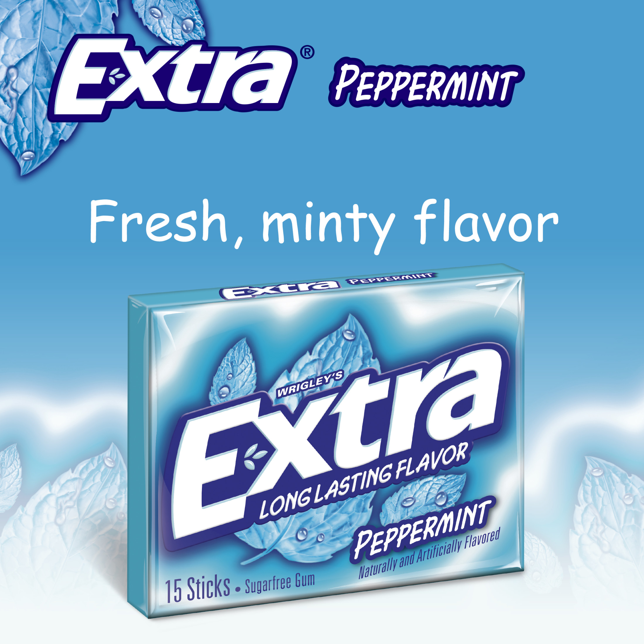 Extra Gum Peppermint Sugar Free Chewing Gum, Single Pack - 15 Stick thumbnail 3