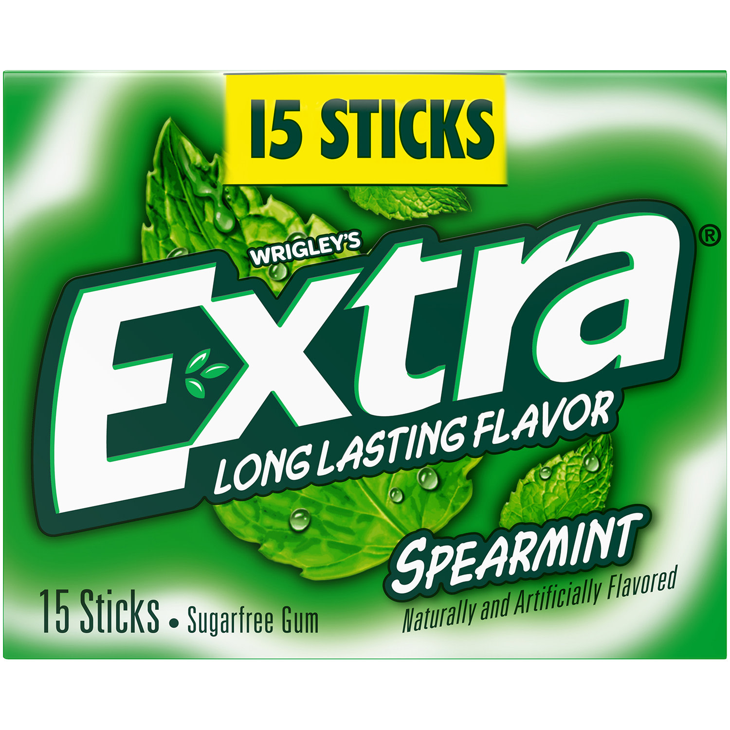 Extra Gum Spearmint Sugar Free Chewing Gum, Single Pack - 15 Pieces