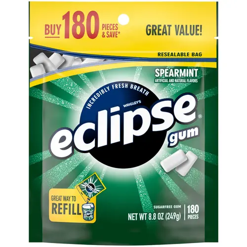 Eclipse Spearmint Sugar Free Chewing Gum, Value Pack - 180 ct Bag thumbnail 2