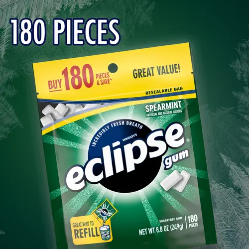 Eclipse Spearmint Sugar Free Chewing Gum, Value Pack - 180 ct Bag thumbnail 4