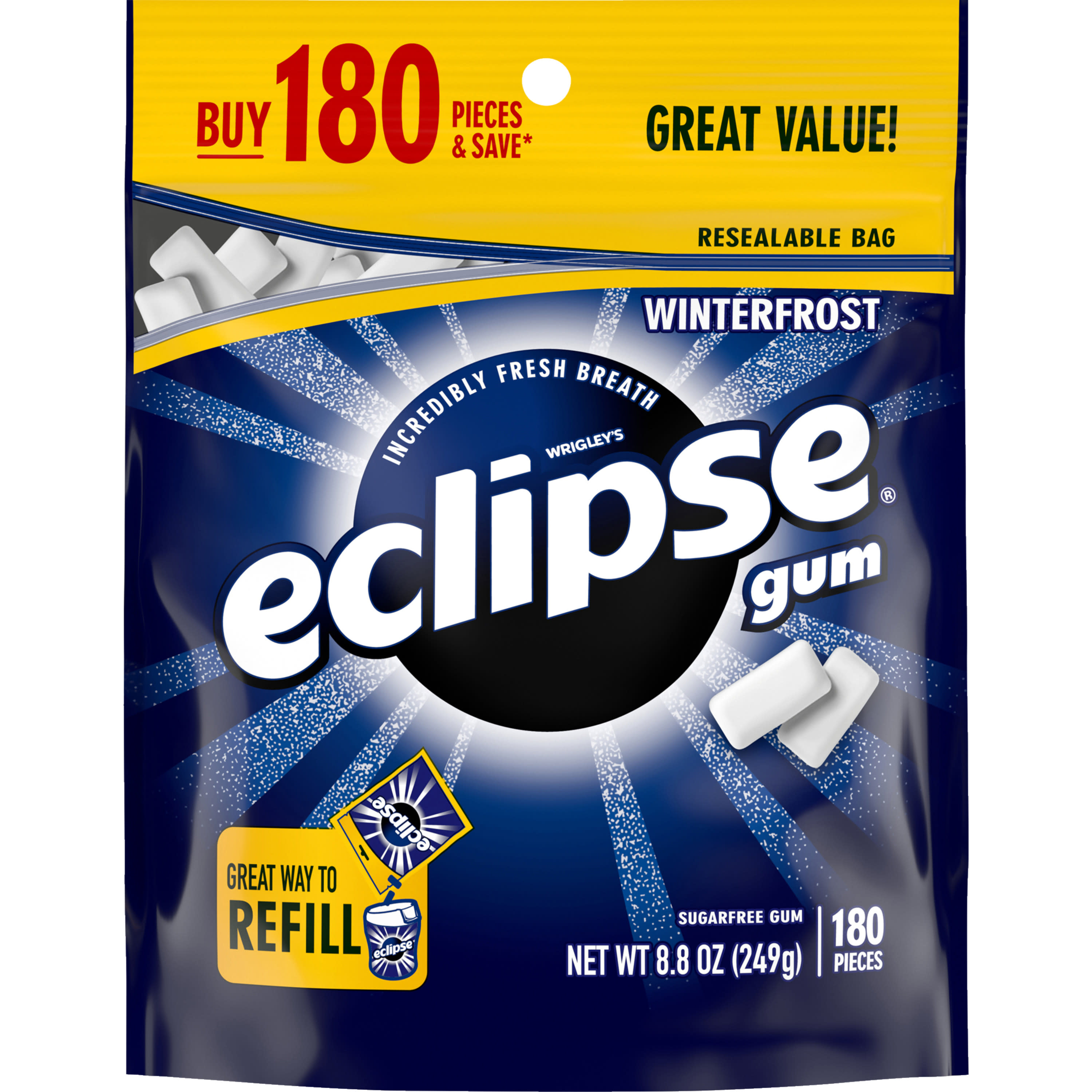 Eclipse Winterfrost Sugar Free Chewing Gum, Value Pack - 180 ct Bag thumbnail 2