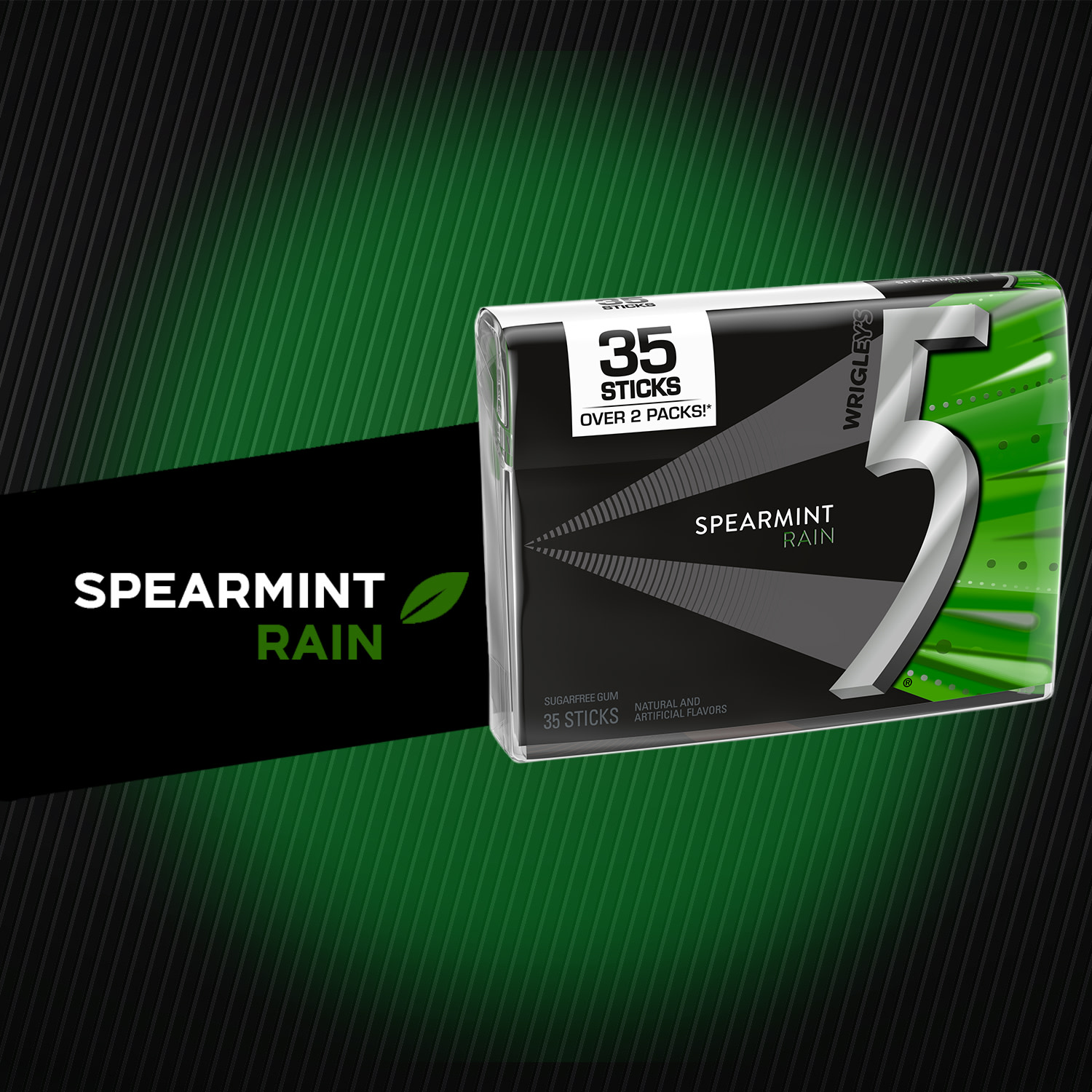 5 Gum Spearmint Rain Sugar Free Chewing Gum - 35 Stick Pack thumbnail 2
