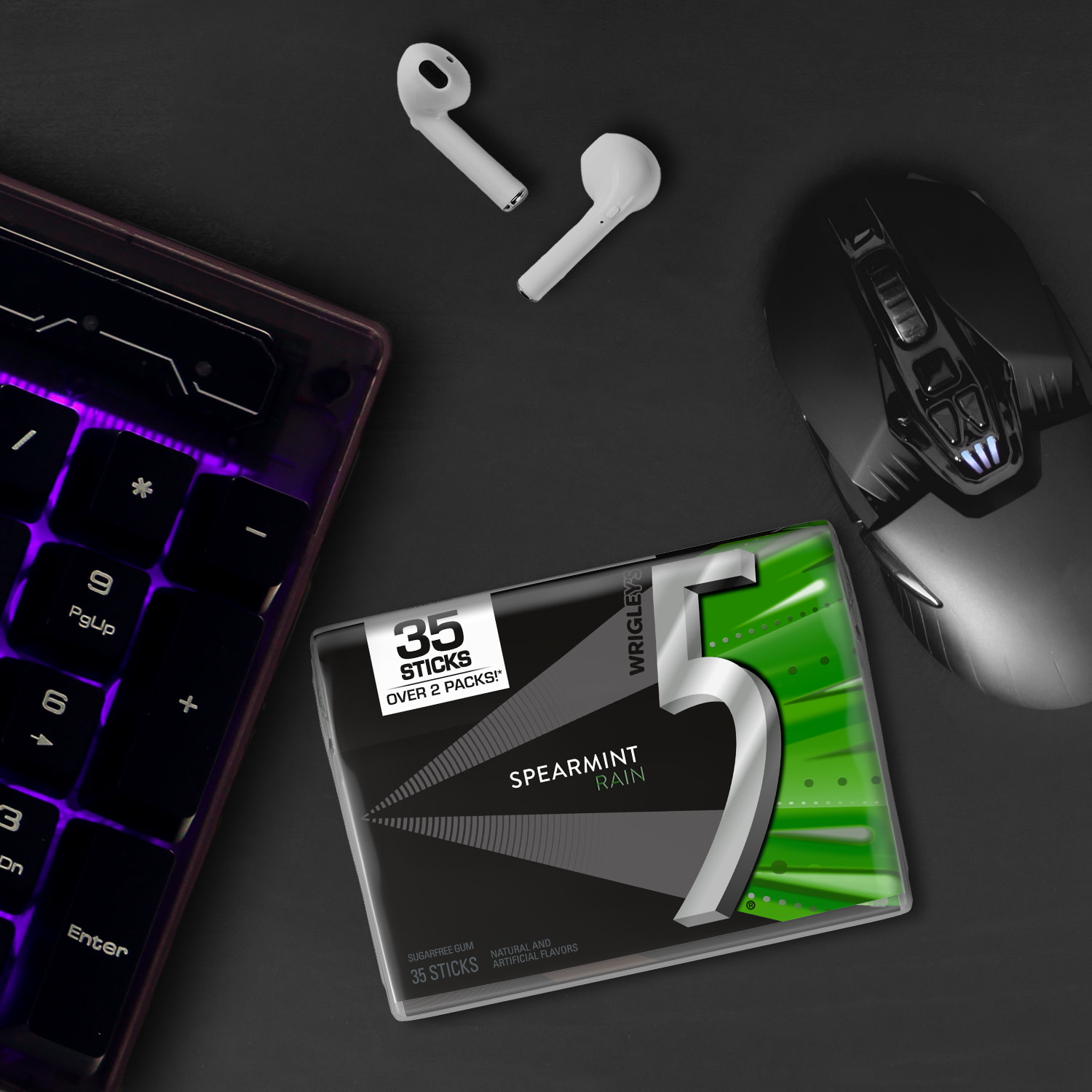 5 Gum Spearmint Rain Sugar Free Chewing Gum - 35 Stick Pack thumbnail 4