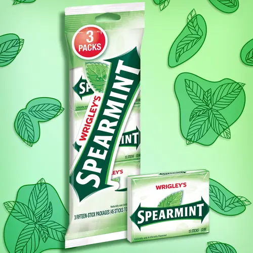 Wrigley's Spearmint Chewing Gum Bulk Pack - 15 Stick (Pack of 3, 45 Piece Count) thumbnail 2