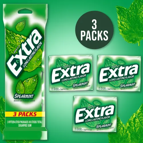 Extra Spearmint Sugar Free Chewing Gum - 15 Ct (3 Pack) thumbnail 2