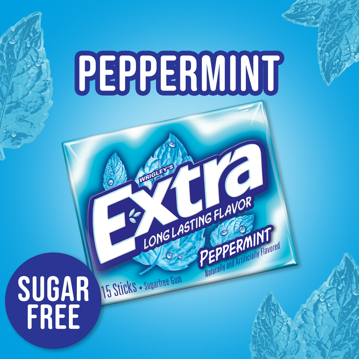 Extra Peppermint Sugar Free Chewing Gum - 15 ct (3 Pack) thumbnail 3
