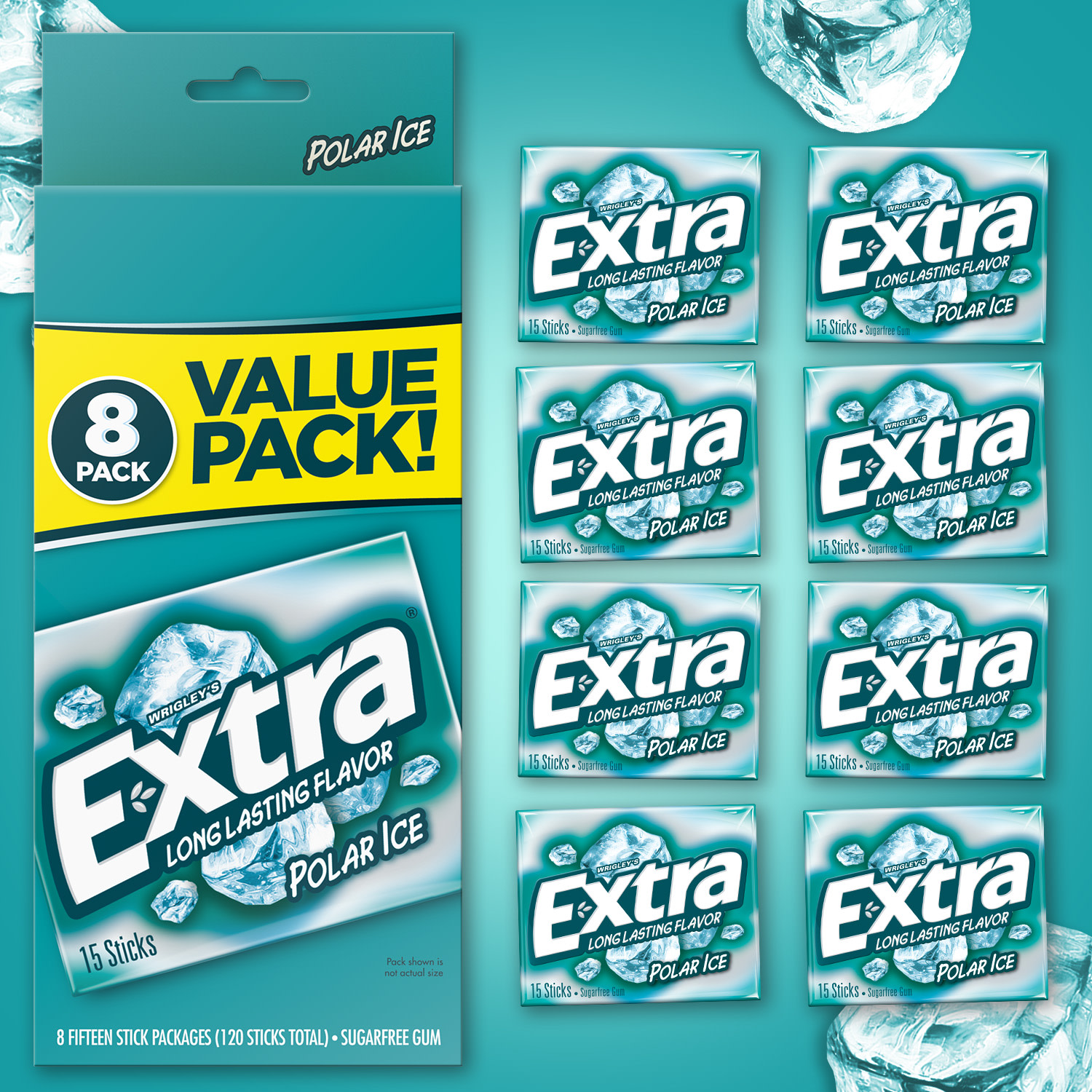 Extra Polar Ice Sugar Free Chewing Gum Bulk - 15 Count (8 Pack) thumbnail 2