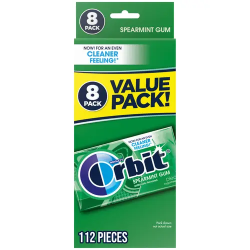 Orbit Spearmint Sugar Free Chewing Gum Bulk Pack- 14 Piece (Pack of 8 - 112 Total Pieces)