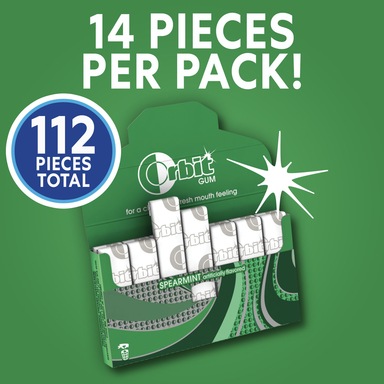 Orbit Spearmint Sugar Free Chewing Gum Bulk Pack- 14 Piece (Pack of 8 - 112 Total Pieces) thumbnail 3