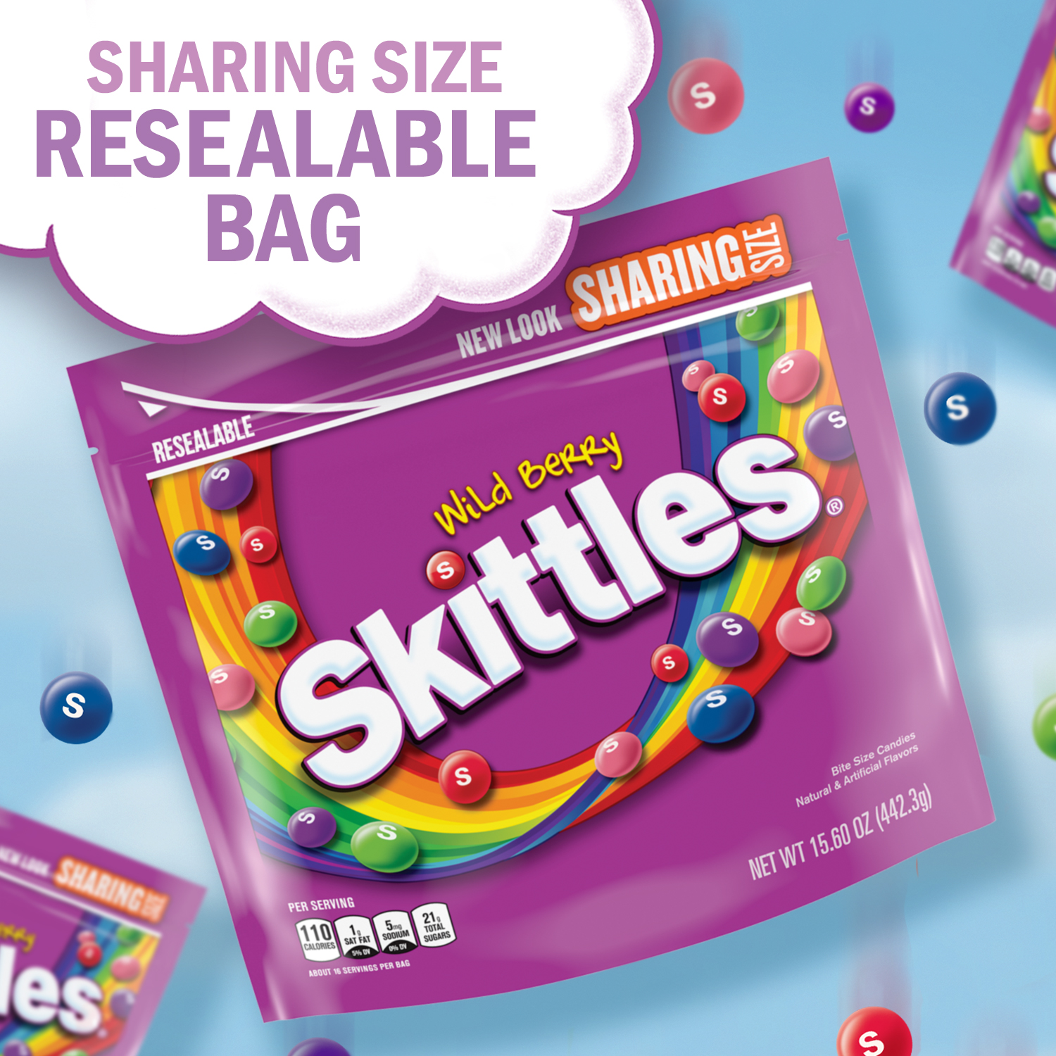 Skittles Wild Berry Summer Chewy Candy, Sharing Size - 15.6 oz Bag thumbnail 3
