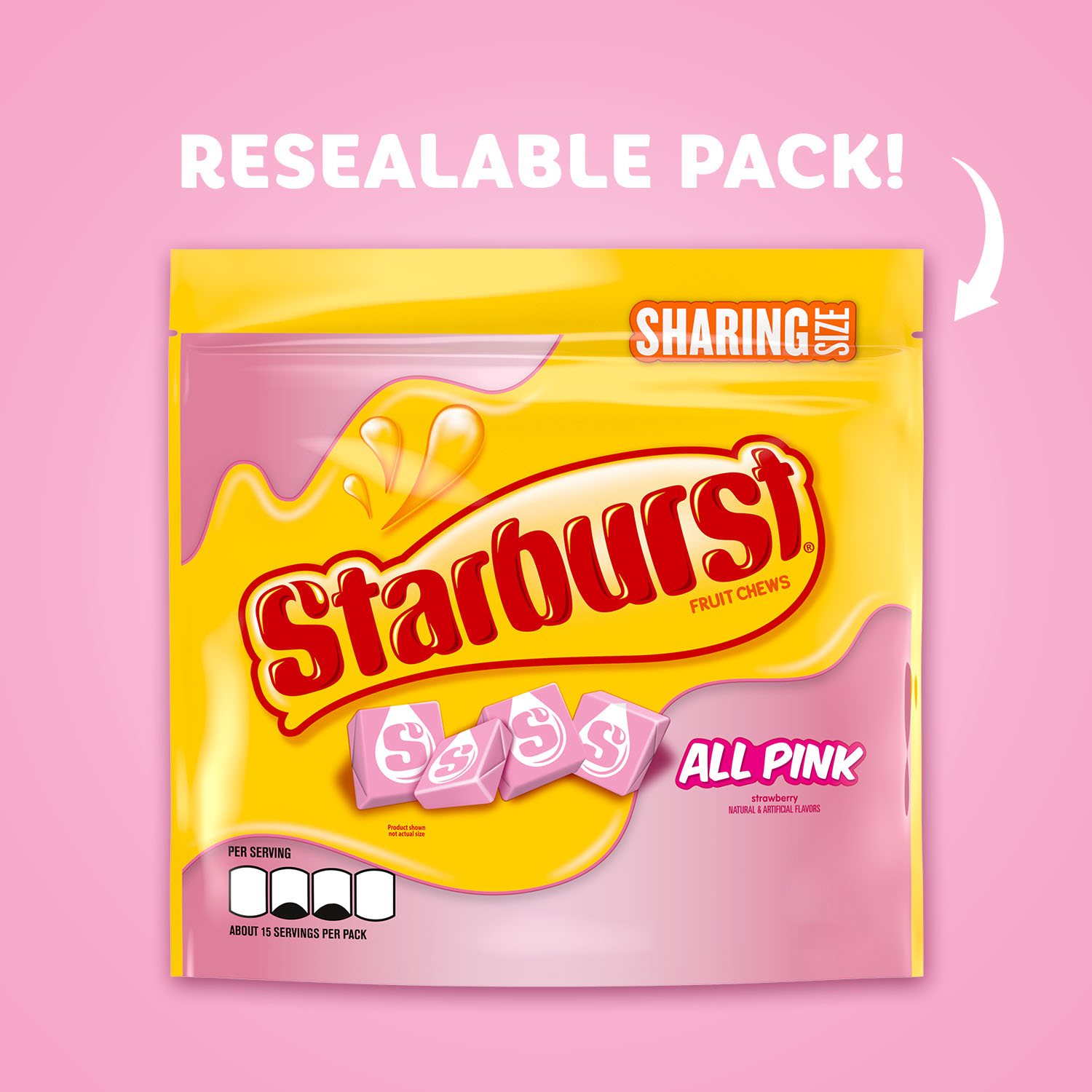 Starburst All Pink Fruit Chews Chewy Candy, Sharing Size - 15.6 oz Bag thumbnail 3