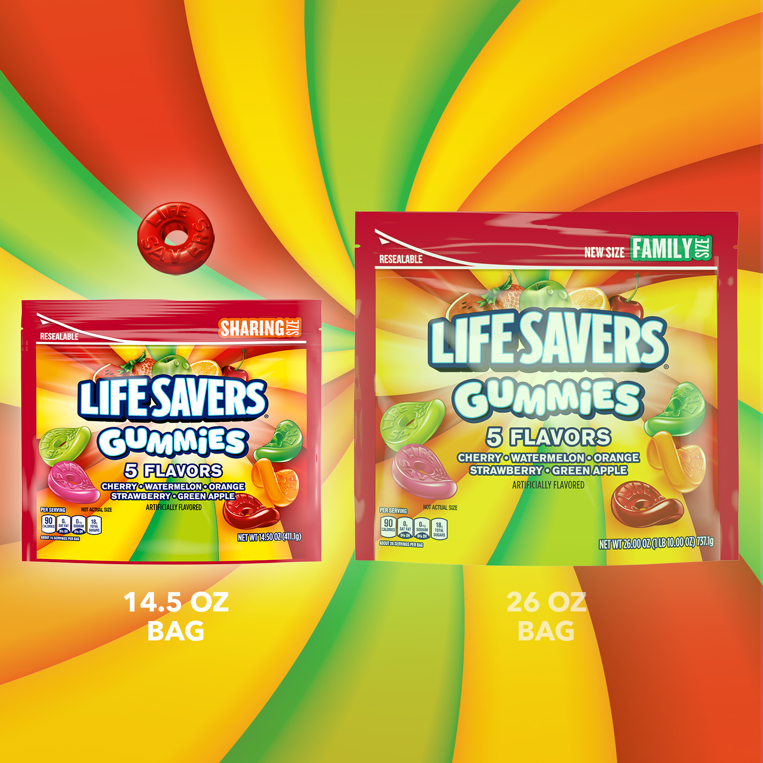 Life Savers 5 Flavors Summer Gummy Candy, Sharing Size - 14.5 oz Bag thumbnail 3