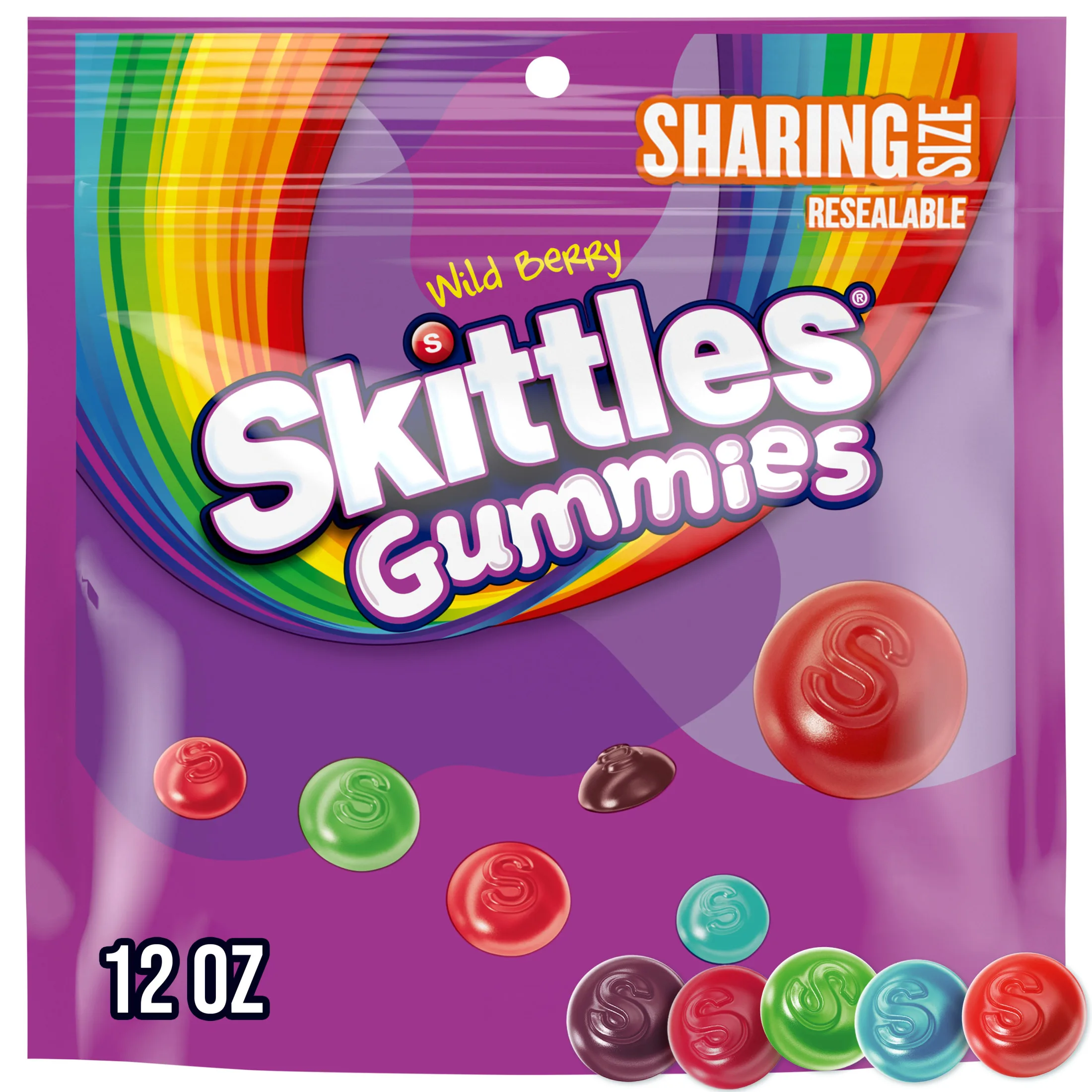 Skittles Gummies Wild Berry Gummy Candy, Sharing Size - 12 oz Resealable Bag