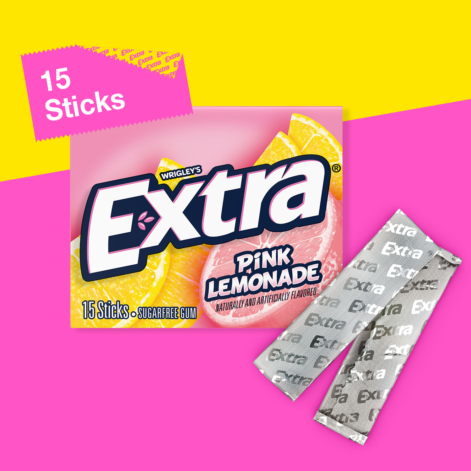 Extra Pink Lemonade Sugar Free Chewing Gum - 15 Sticks thumbnail 3