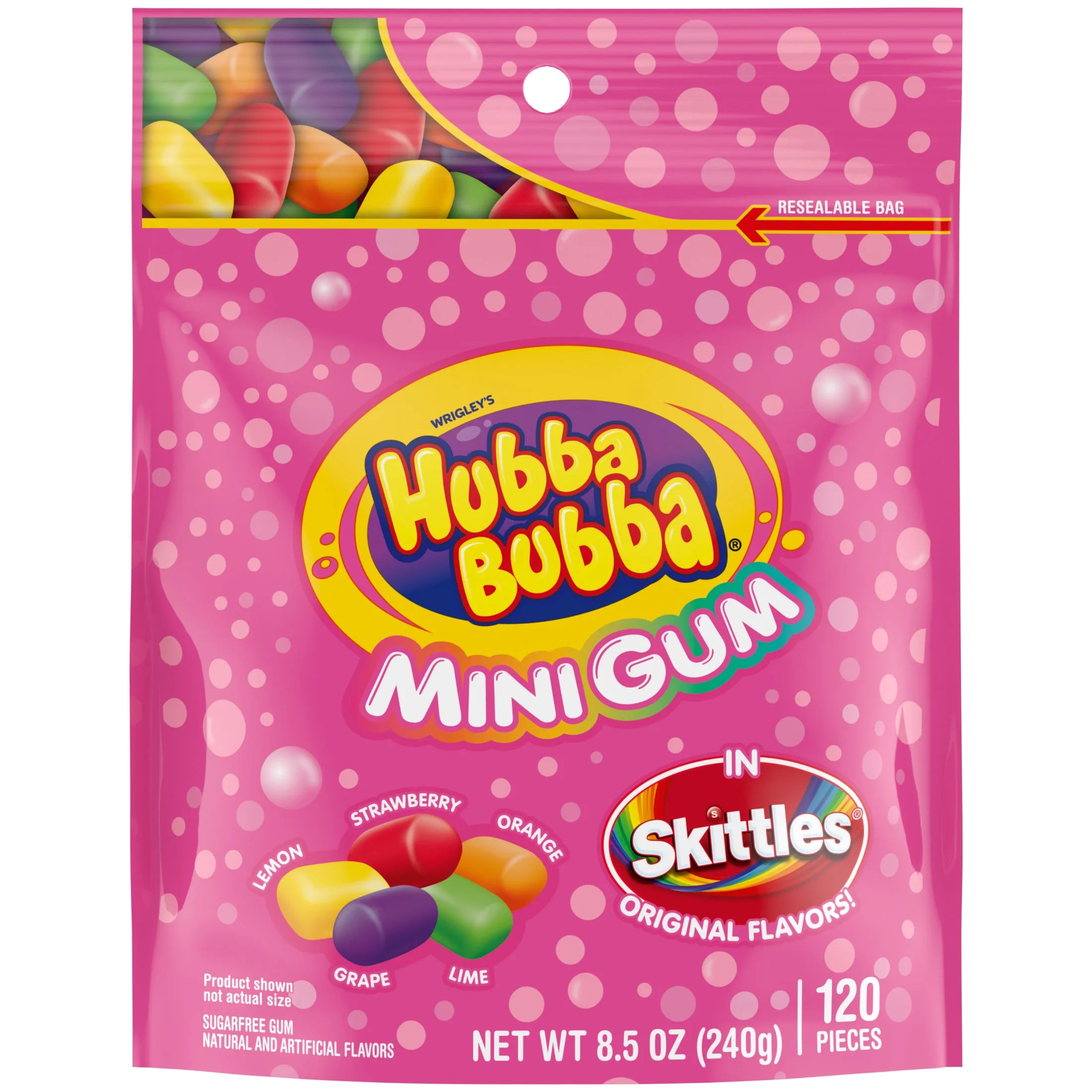 Hubba Bubba Minis Skittles Flavored Bubble Gum - 120 Pieces Resealable Bag