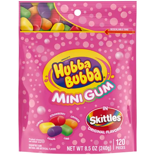 Hubba Bubba Minis Skittles Flavored Bubble Gum - 120 Pieces Resealable Bag