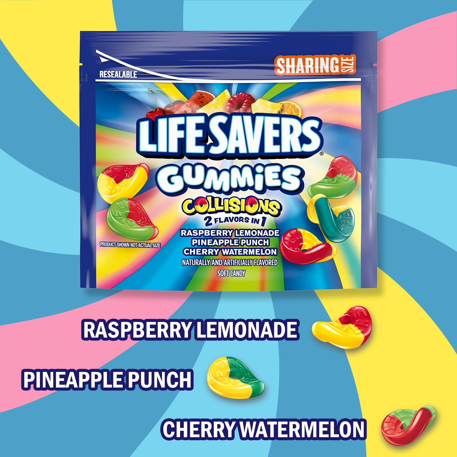 Life Savers Gummies Collisions Gummy Candy Fruit Mix, Sharing Size - 14.5oz Resealable Bag thumbnail 2