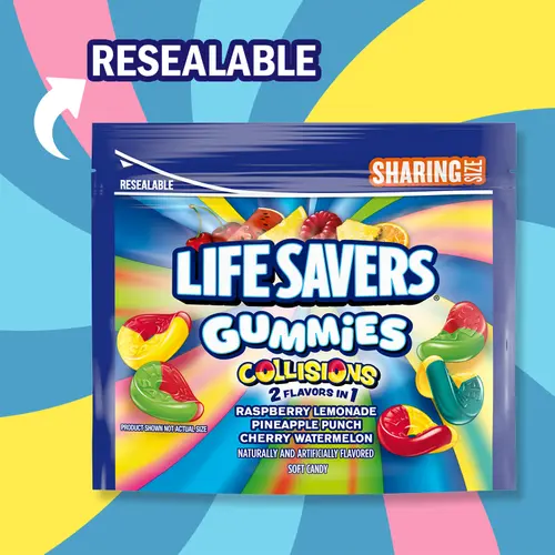 Life Savers Gummies Collisions Gummy Candy Fruit Mix, Sharing Size - 14.5oz Resealable Bag thumbnail 3