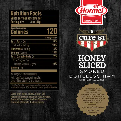 HORMEL CURE 81 Honey Cured Sliced Boneless Quarter Ham, Refrigerated, 1.5-3.0 lb Plastic Vacuum Pack thumbnail 4
