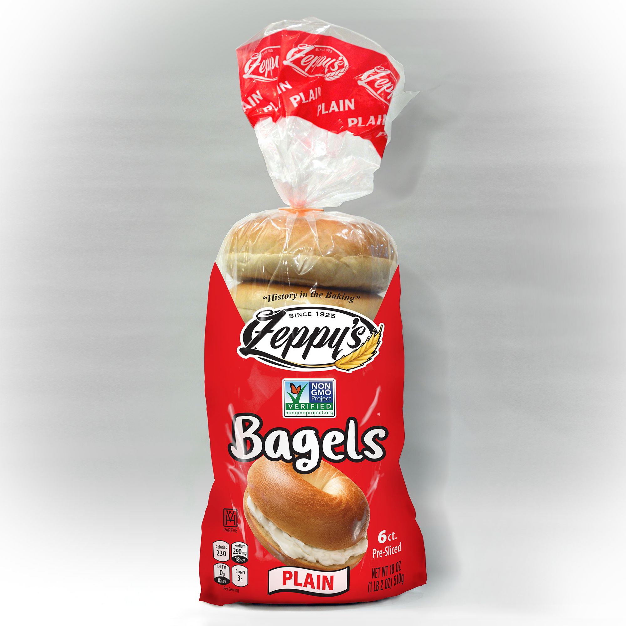 Zeppy's NON-GMO Plain Bagels, 6 count, Pre-sliced Bagels, 18 oz Bag