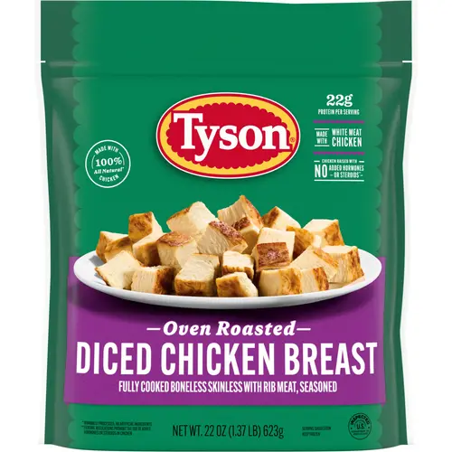 Tyson Oven Roasted Diced Chicken Breast, 22 oz (Frozen, Fully Cooked)