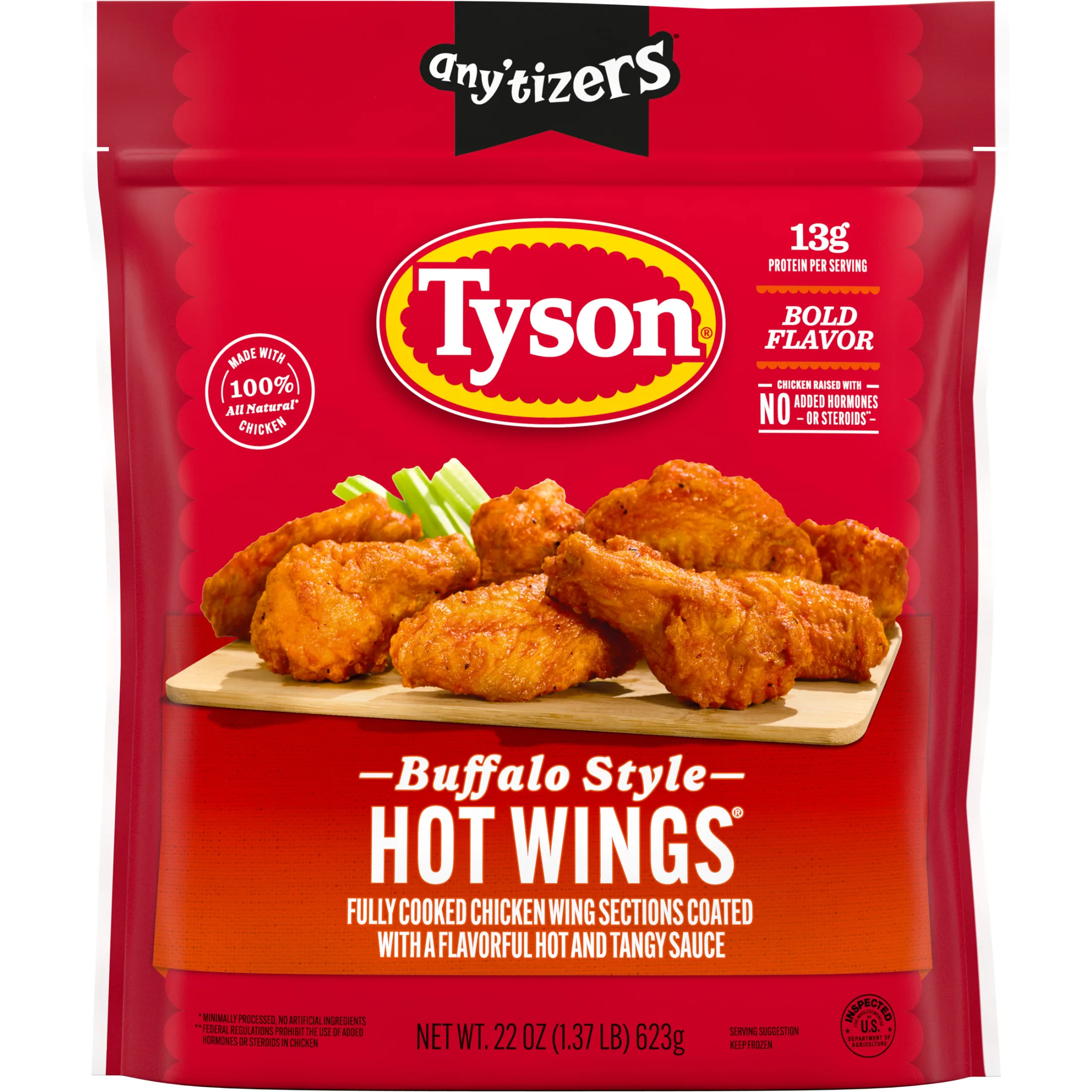 Tyson Any'tizers Buffalo Style Hot Wings, 22 oz (Frozen, Fully Cooked)