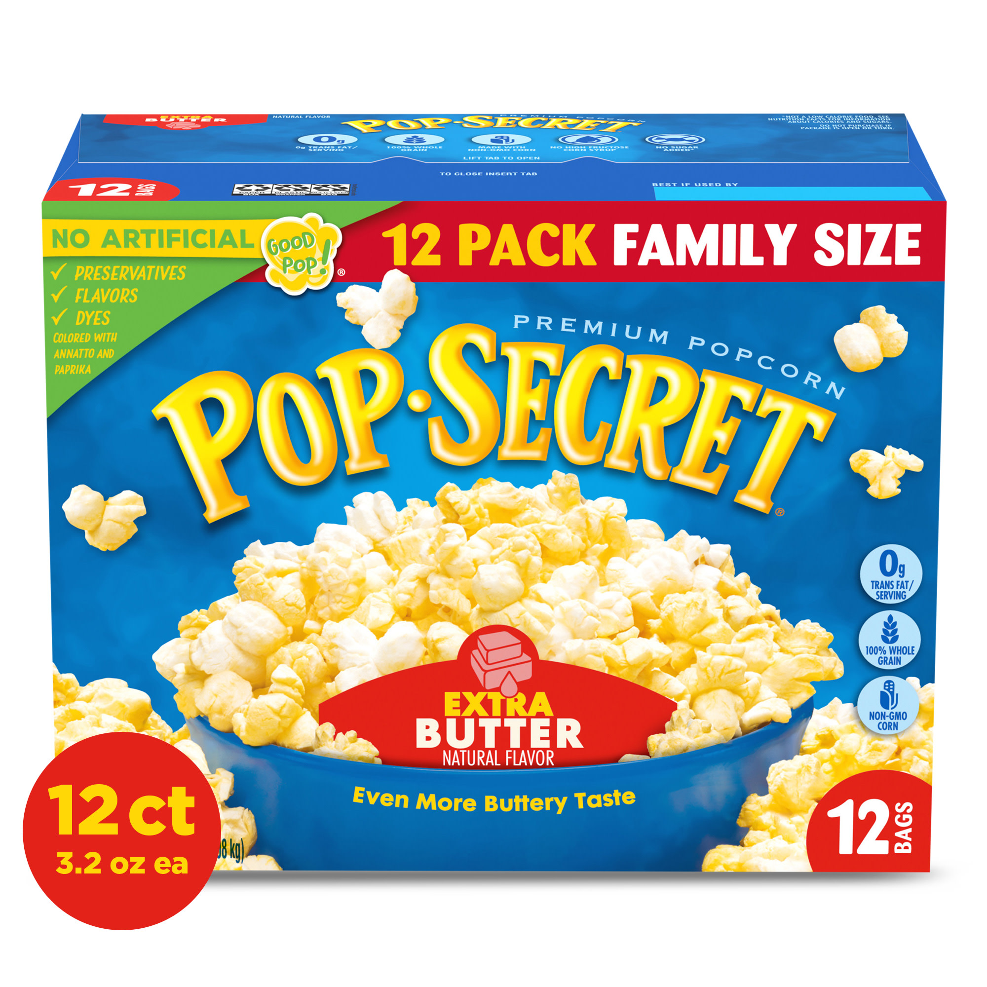 Pop Secret Microwave Popcorn, Extra Butter, 3.2 Oz, 12 Ct