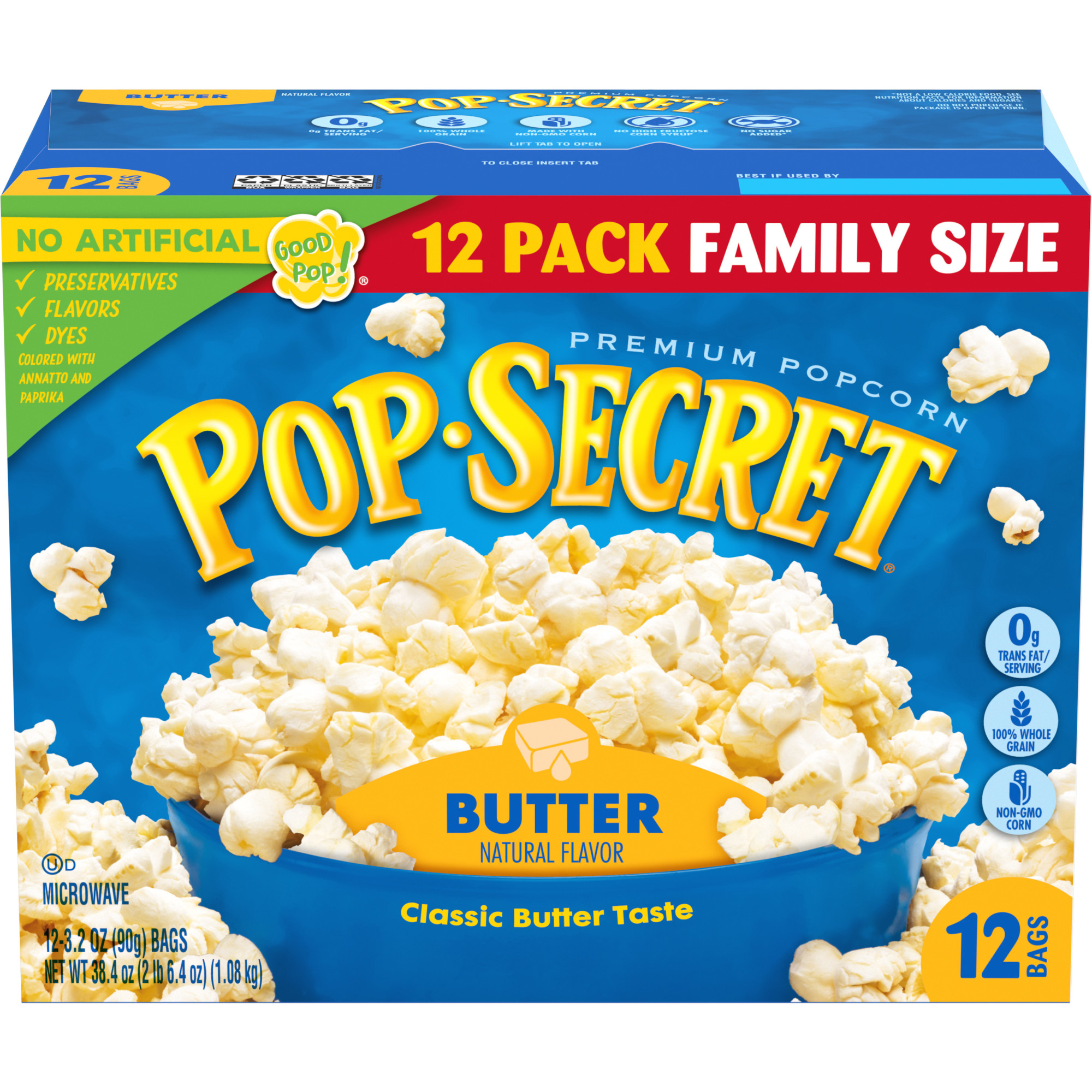 Pop Secret Microwave Popcorn, Butter Flavor, 3.2 oz Sharing Bags, 12 Ct