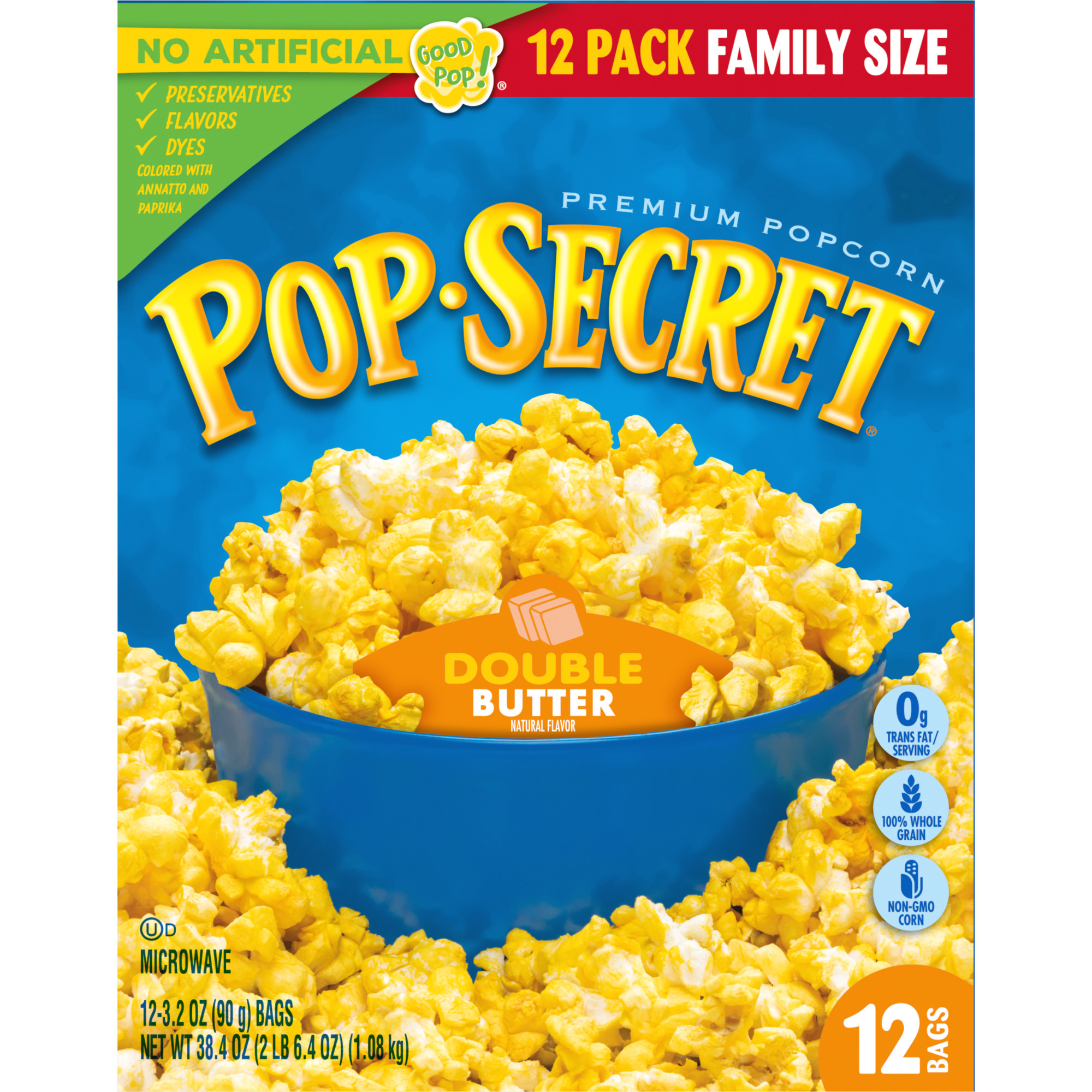 Pop Secret Popcorn, Double Butter Microwave Popcorn, 3.2 oz Sharing Bags, 12 Ct thumbnail 2