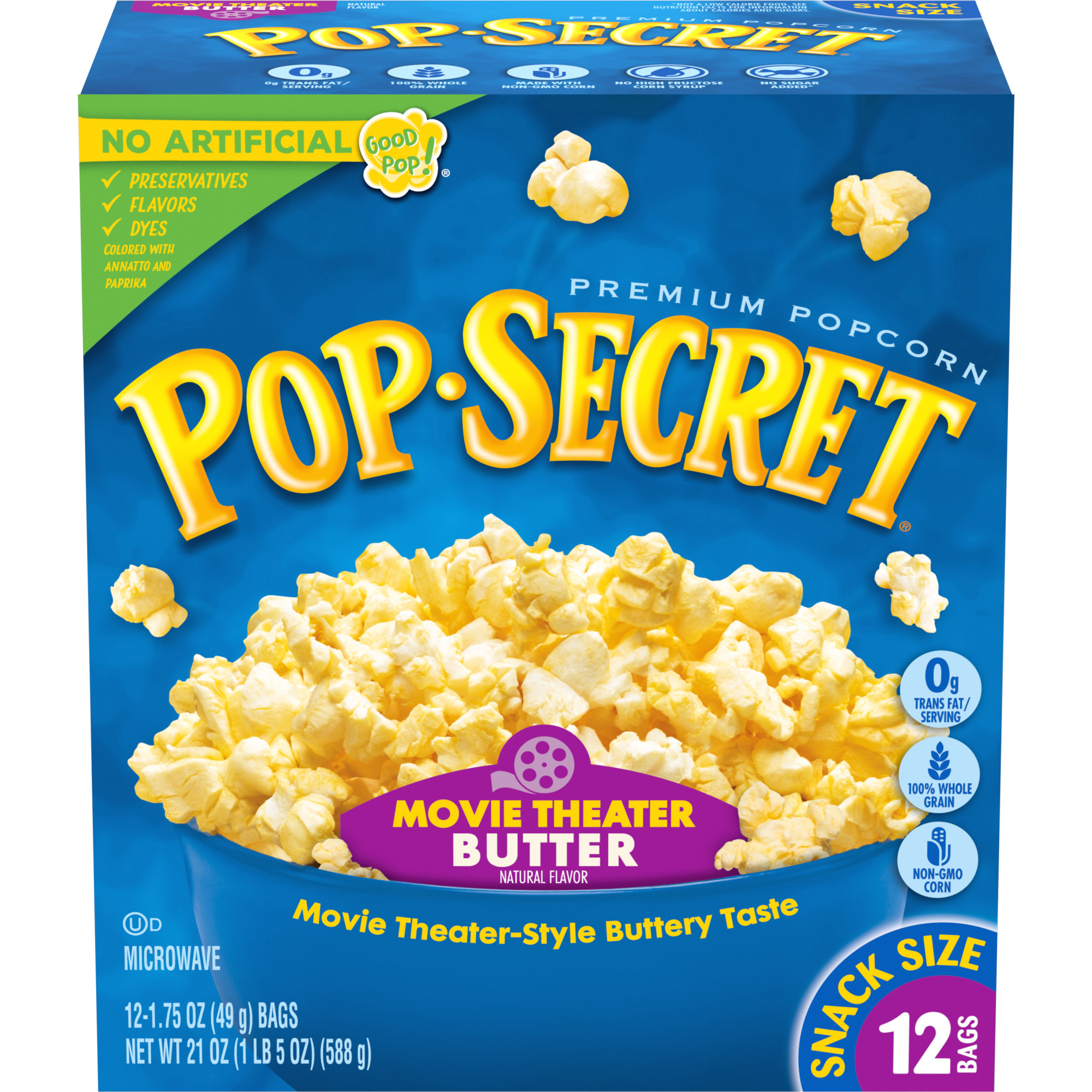 Pop Secret Microwave Popcorn, Movie Theater Butter Flavor, 1.75 oz Snack Bags, 12 Ct