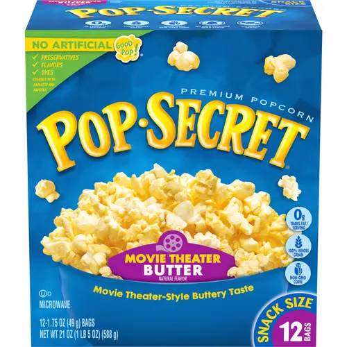 Pop Secret Microwave Popcorn, Movie Theater Butter Flavor, 1.75 oz Snack Bags, 12 Ct