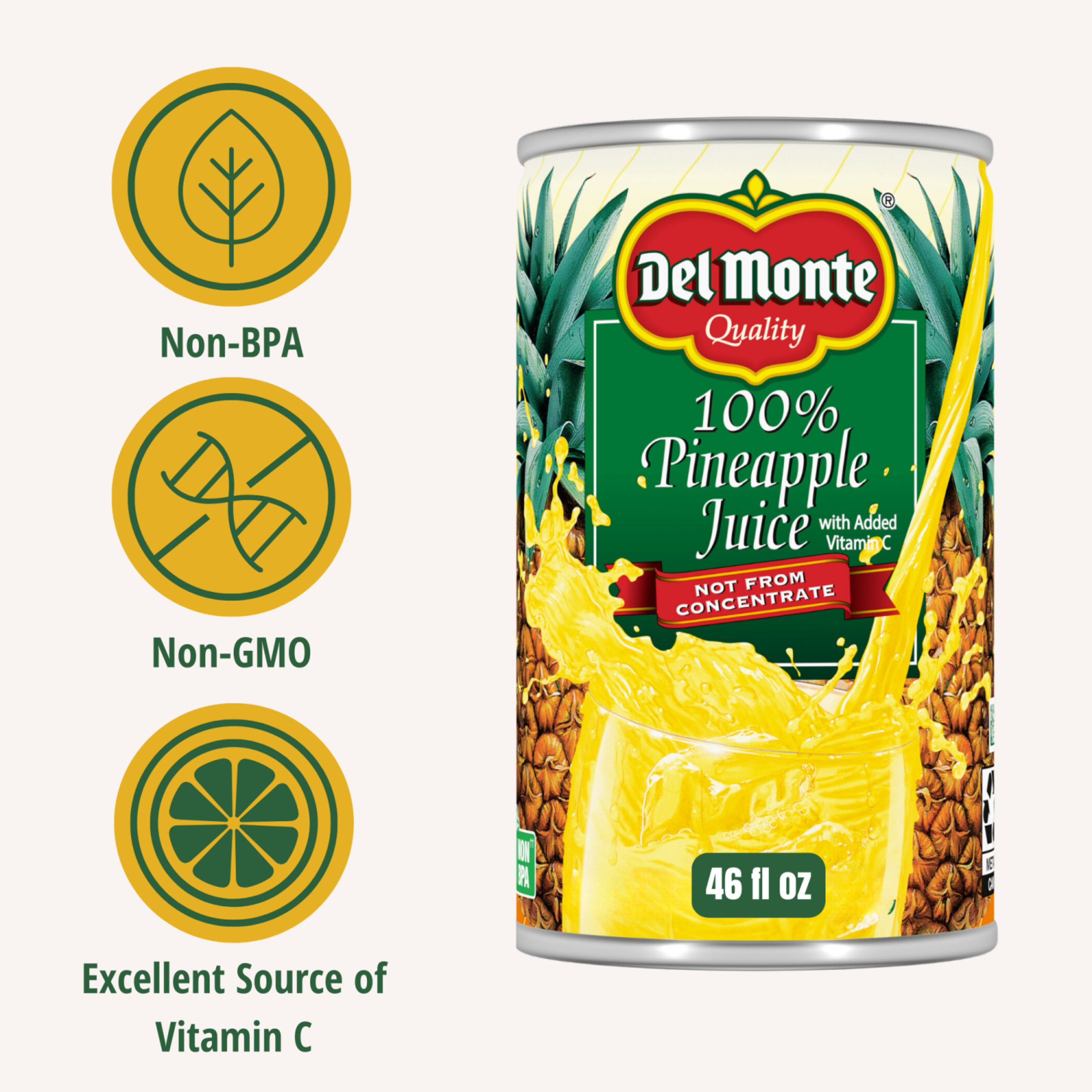 Del Monte Pineapple Juice, 100% Juice, 46 fl oz Can thumbnail 2