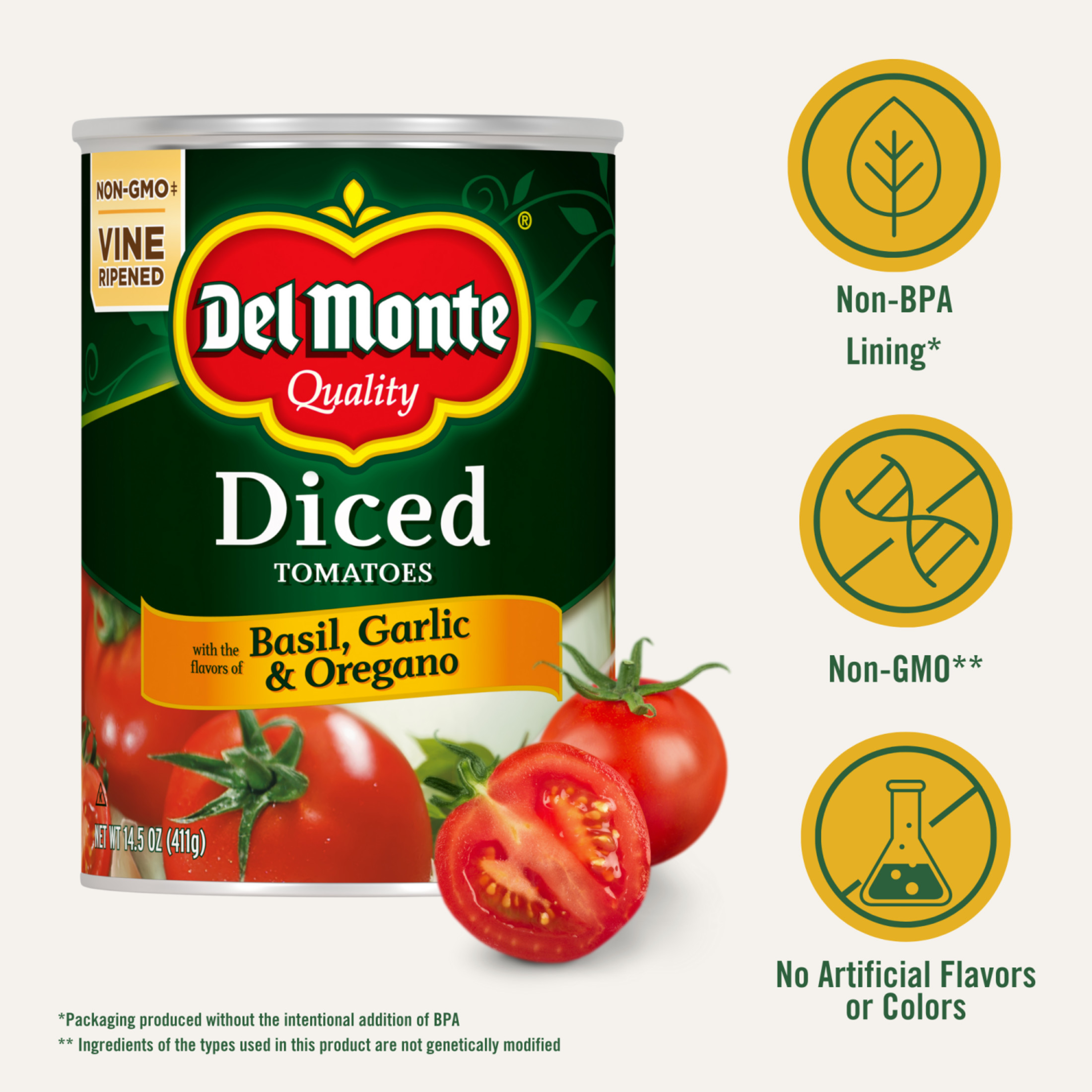Del Monte Diced Tomatoes with the Flavors of Basil, Garlic & Oregano, 14.5 oz Can thumbnail 2