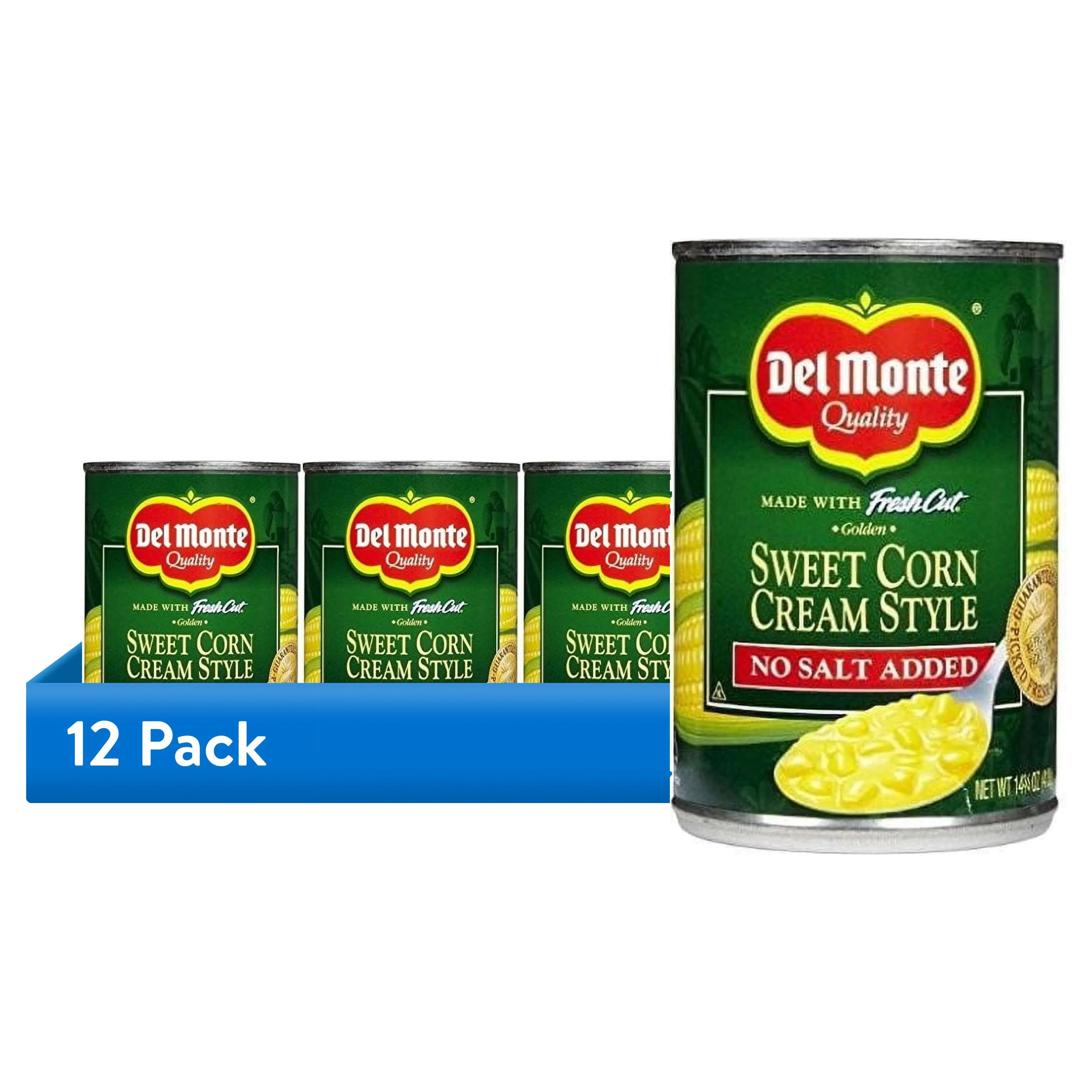(12 pack) Del Monte No Salt Added Golden Sweet Corn Cream Style, 14.75 oz Can, Canned Vegetables