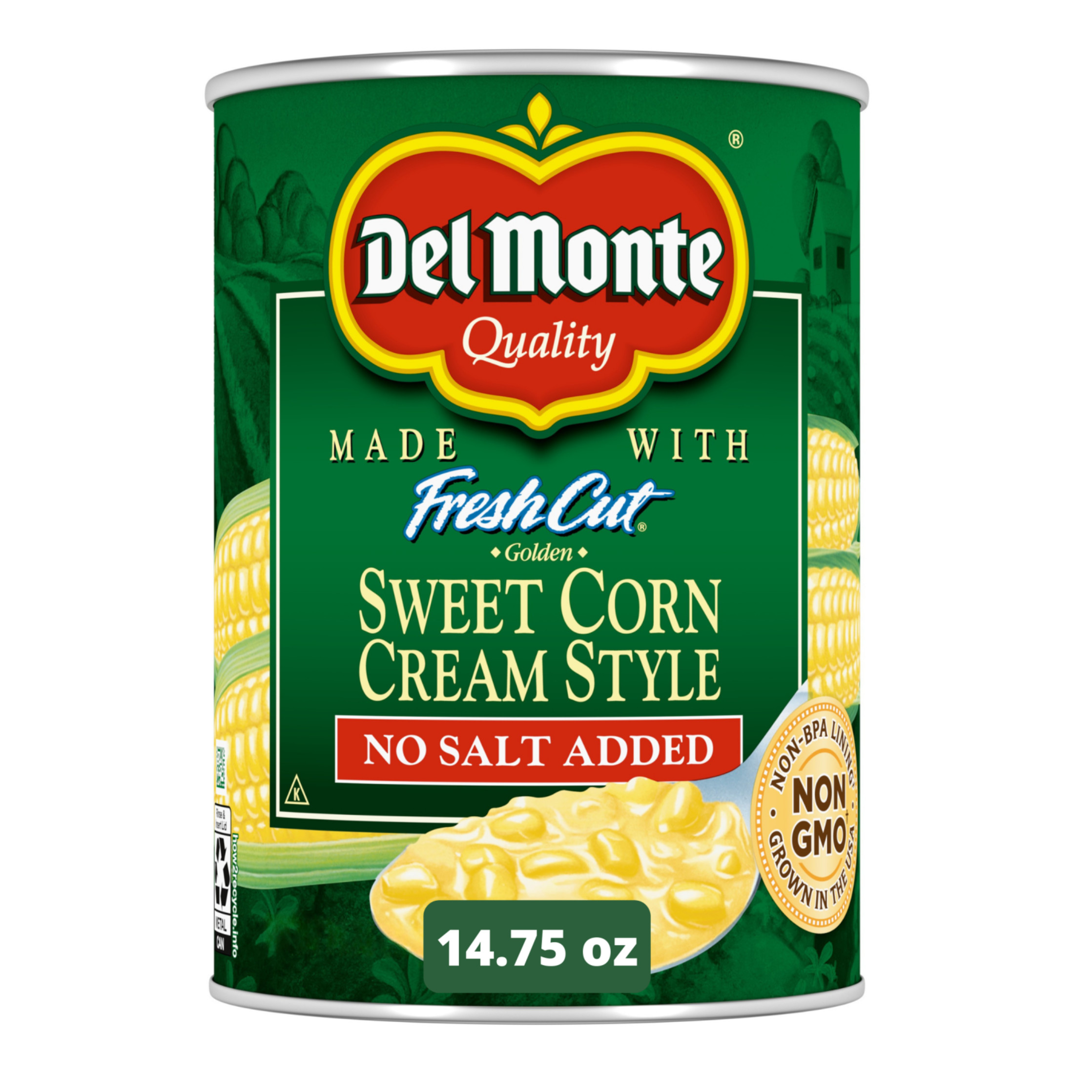 (12 pack) Del Monte No Salt Added Golden Sweet Corn Cream Style, 14.75 oz Can, Canned Vegetables thumbnail 2